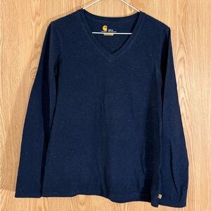 Carhartt Dark Blue Speckled V-Neck Relaxed Fit Long Sleeve